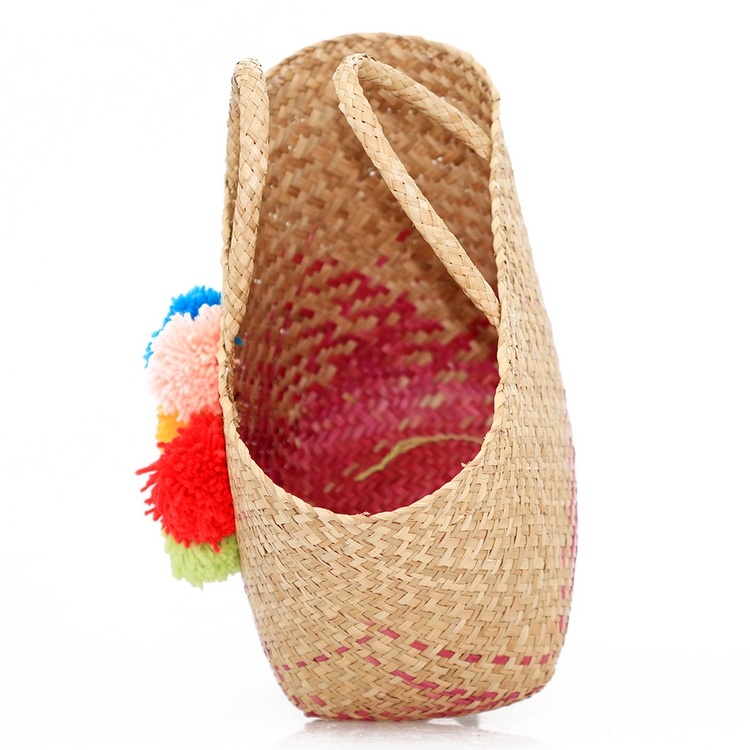 Natural basic seagrass hand bag with pom pom - Homeware Crafts